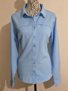Pacific Trail Light Blue Long Sleeve Button-Up Blouse
